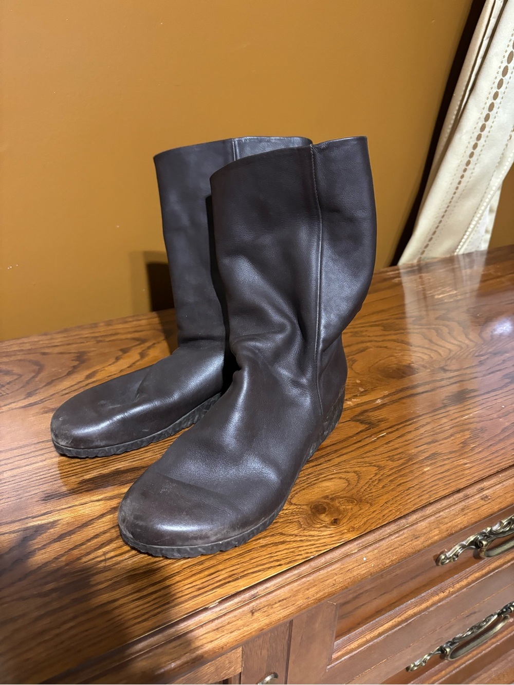 Arche Dark Brown Leather Wedge Boots